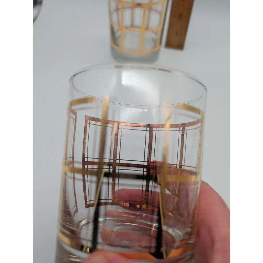 Two Window Pane Double Old Fashioned Glasses Lowball Hollywood Regency